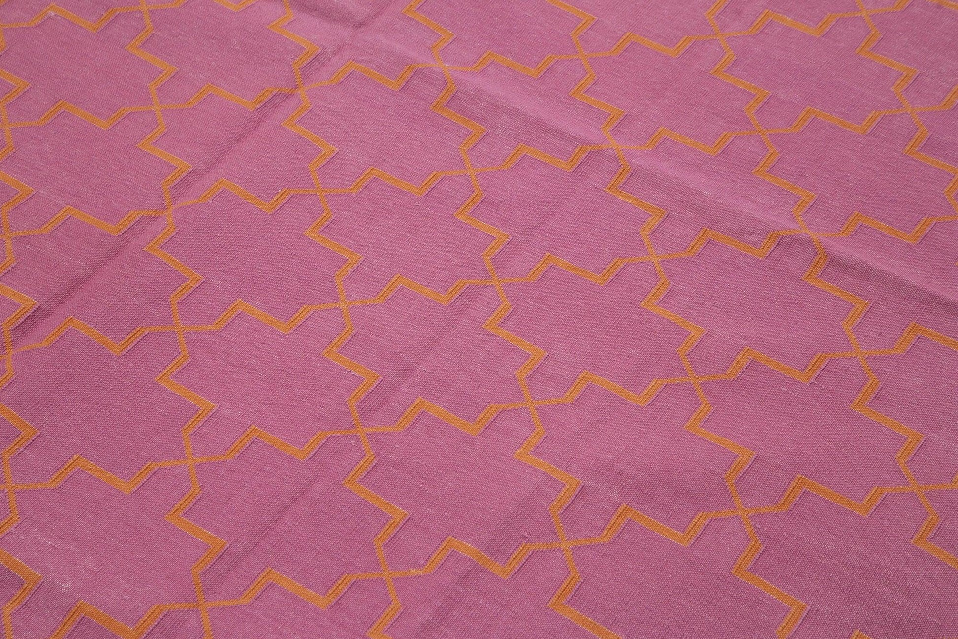 Geometric Duri Pembe Geometrik Pamuk Yün El Dokuma Halısı 184x270 Agacan