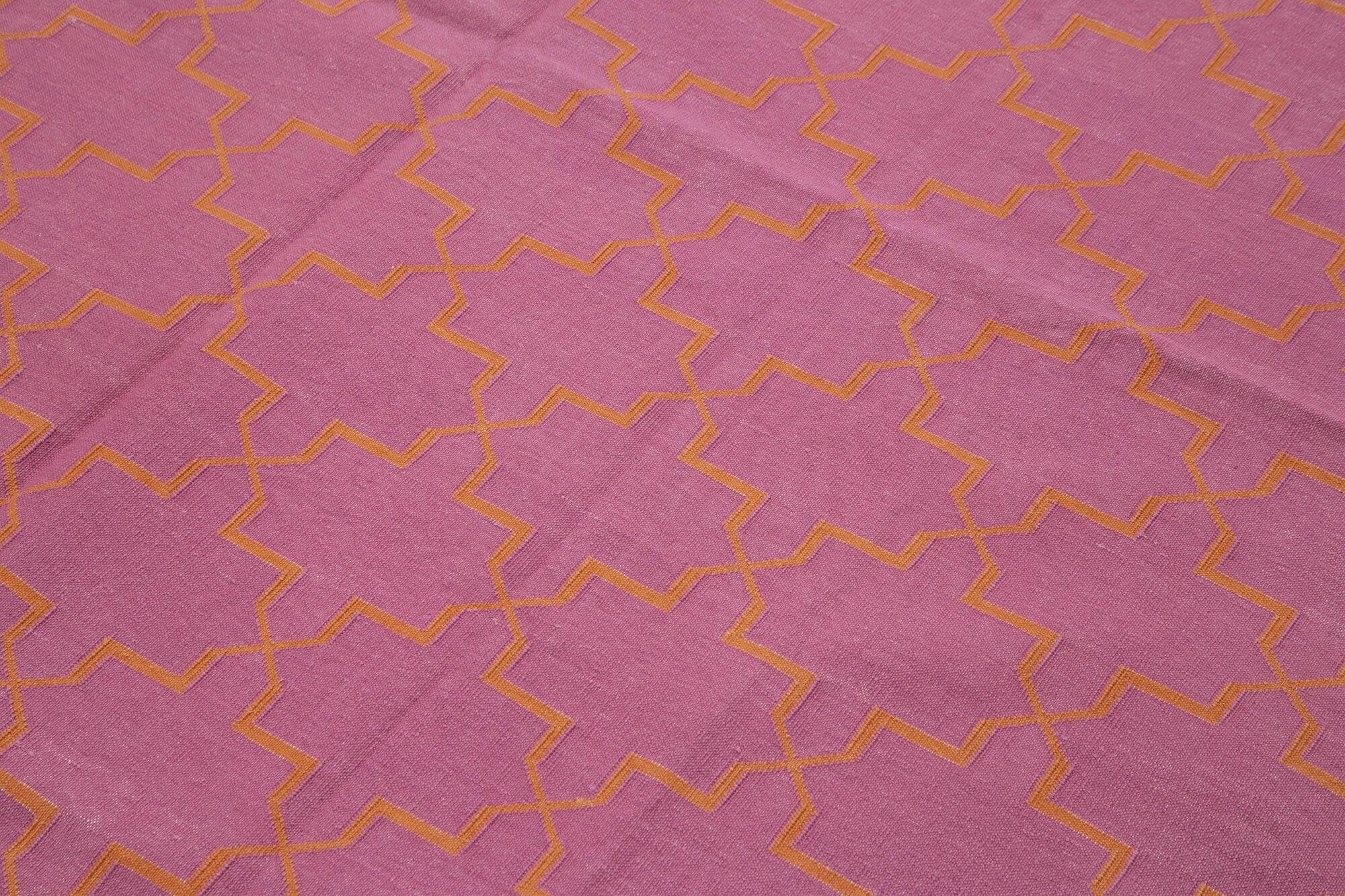 Geometric Duri Pembe Geometrik Pamuk Yün El Dokuma Halısı 184x270 Agacan