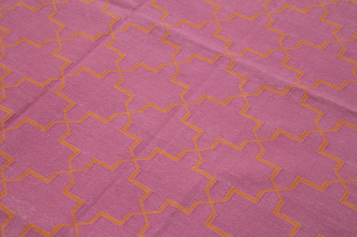 Geometric Duri Pembe Geometrik Pamuk Yün El Dokuma Halısı 184x270 Agacan