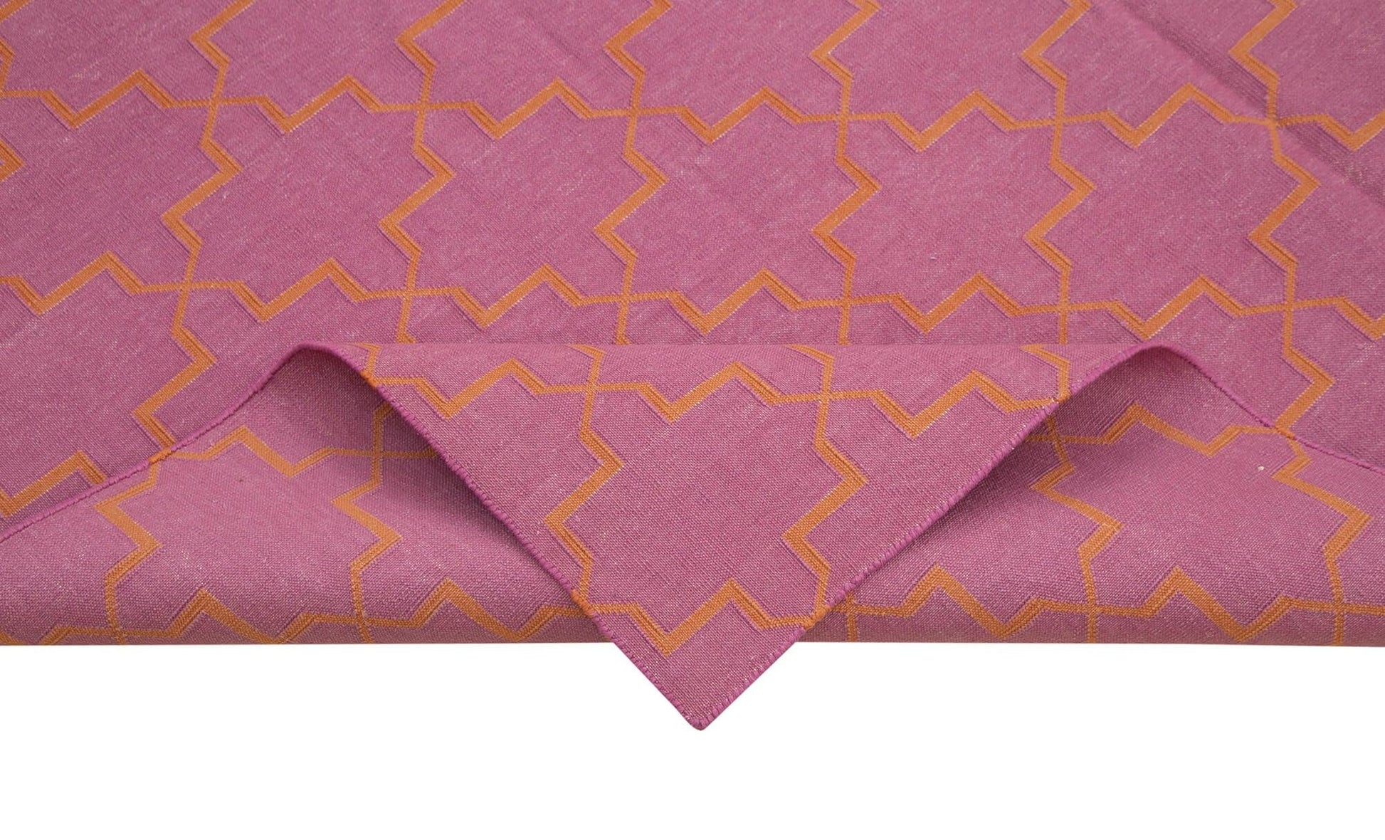 Geometric Duri Pembe Geometrik Pamuk Yün El Dokuma Halısı 184x270 Agacan