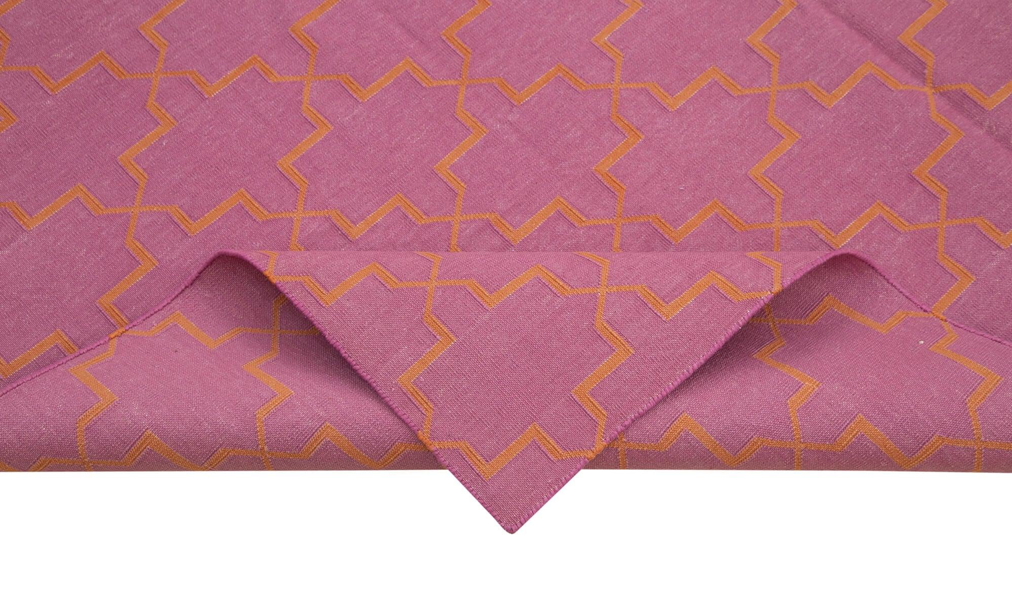 Geometric Duri Pembe Geometrik Pamuk Yün El Dokuma Halısı 184x270 Agacan