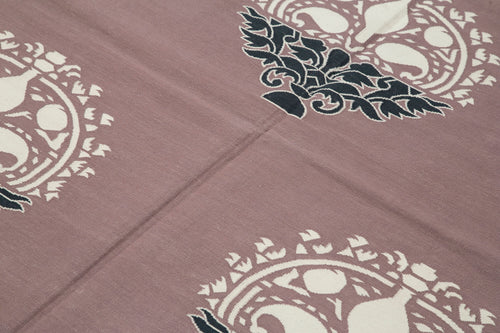 Geometric Duri Mor Geometrik Pamuk Yün El Dokuma Halısı 152x242 Agacan