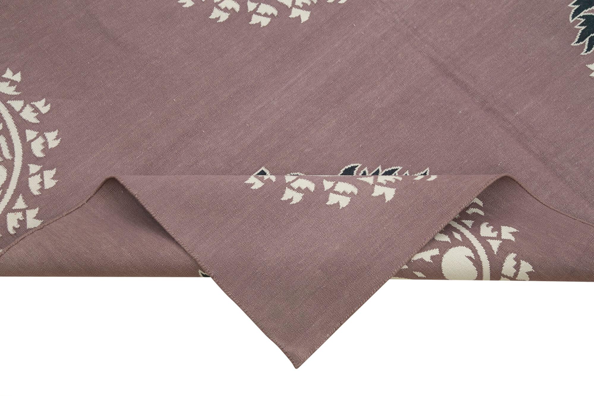 Geometric Duri Mor Geometrik Pamuk Yün El Dokuma Halısı 152x242 Agacan