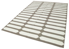 Geometric Duri Kahverengi Geometrik Pamuk Yün El Dokuma Halısı 185x266 Agacan