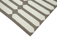 Geometric Duri Kahverengi Geometrik Pamuk Yün El Dokuma Halısı 185x266 Agacan