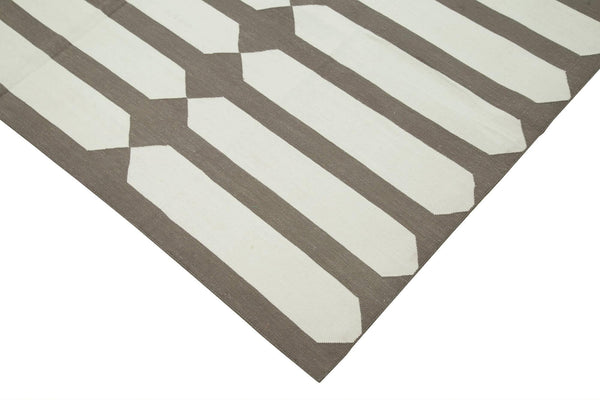 Geometric Duri Kahverengi Geometrik Pamuk Yün El Dokuma Halısı 185x266 Agacan