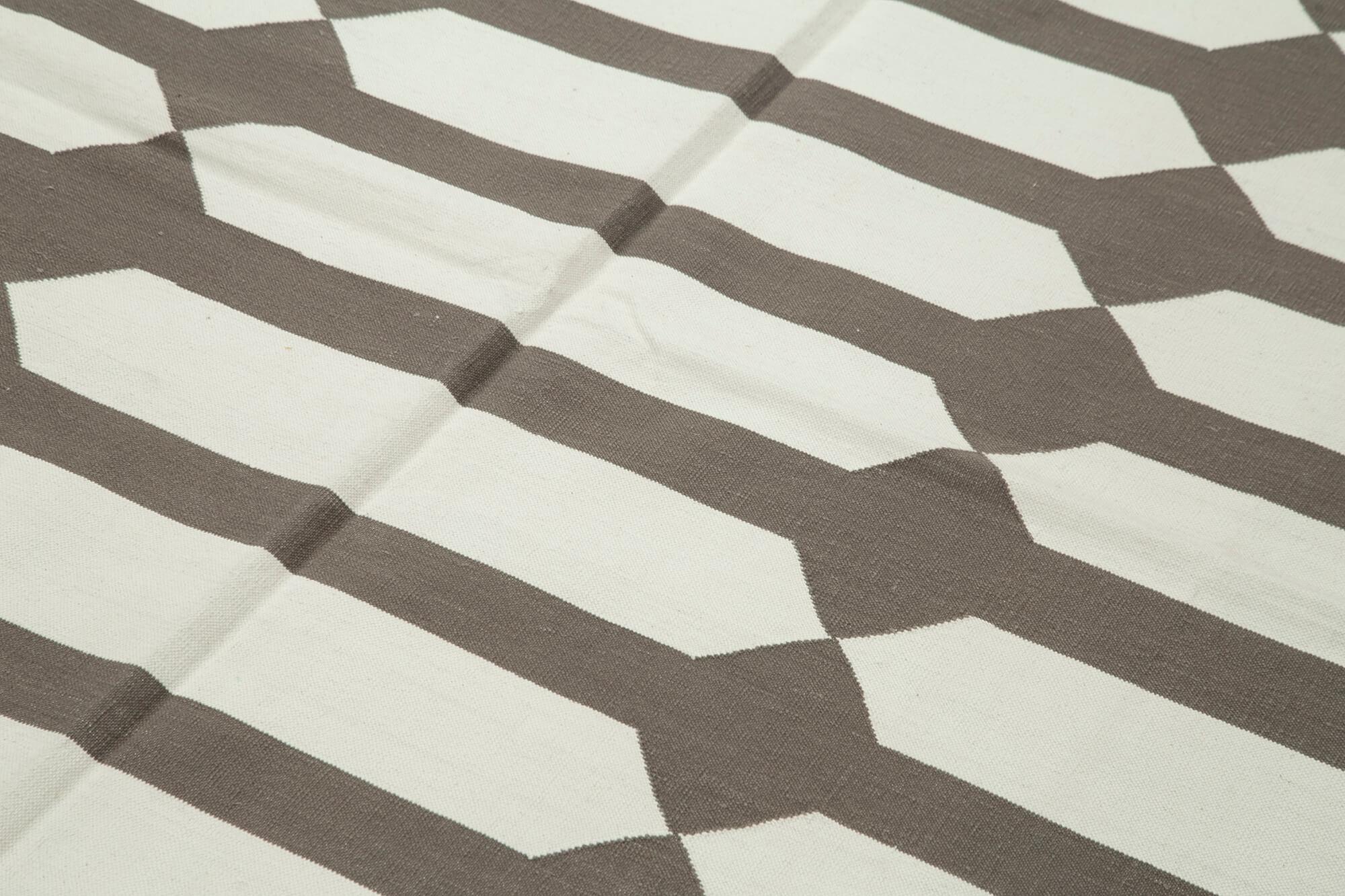 Geometric Duri Kahverengi Geometrik Pamuk Yün El Dokuma Halısı 185x266 Agacan