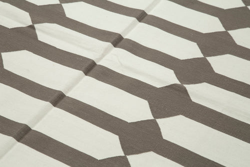 Geometric Duri Kahverengi Geometrik Pamuk Yün El Dokuma Halısı 185x266 Agacan