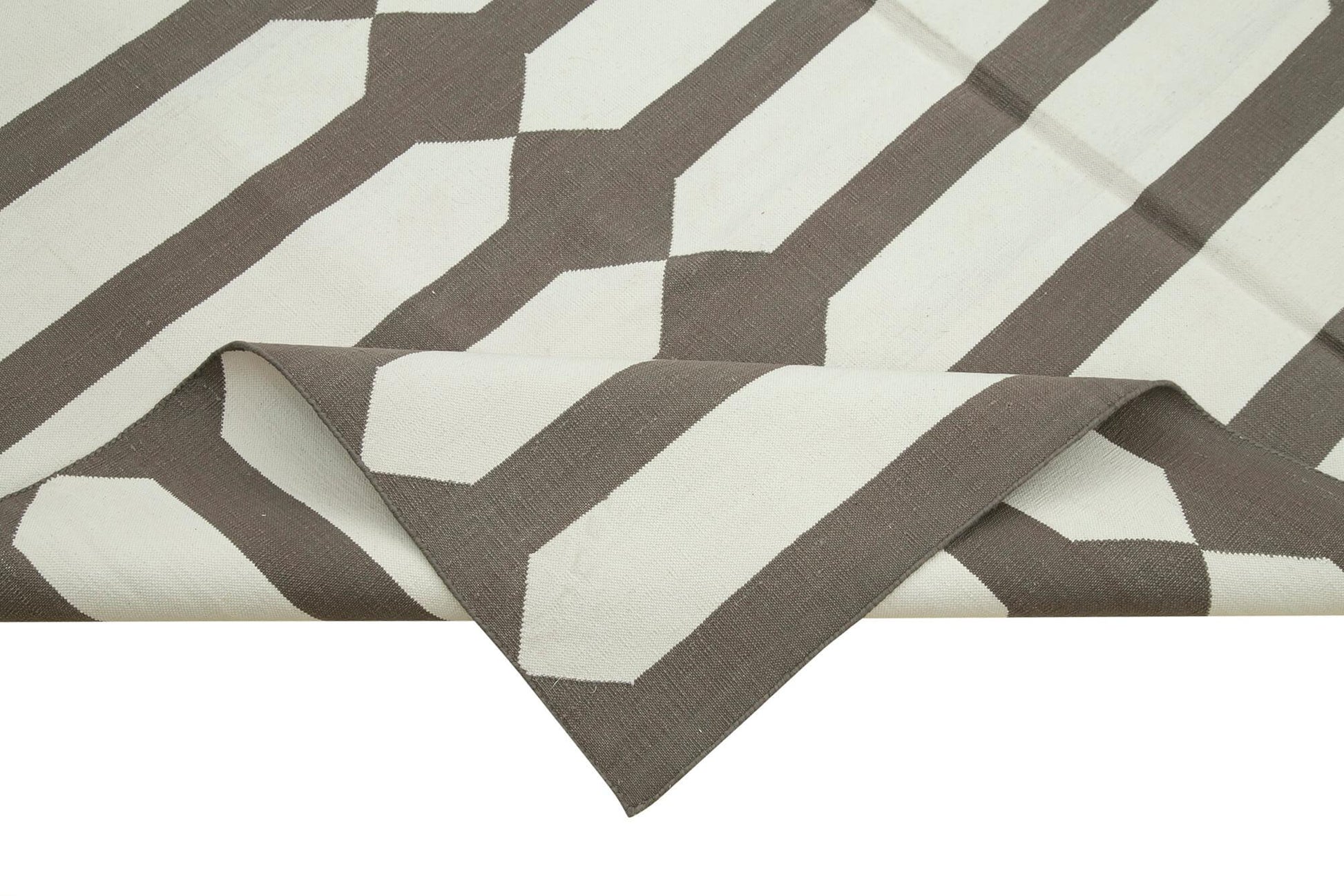 Geometric Duri Kahverengi Geometrik Pamuk Yün El Dokuma Halısı 185x266 Agacan