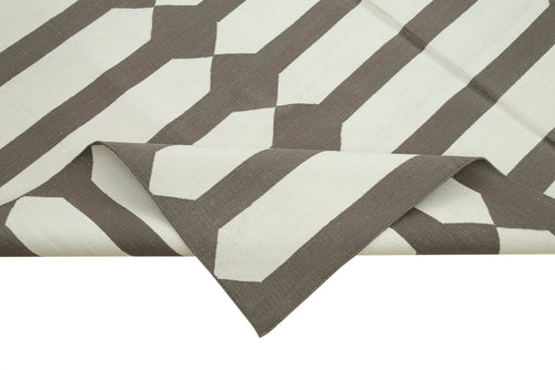 Geometric Duri Kahverengi Geometrik Pamuk Yün El Dokuma Halısı 185x266 Agacan