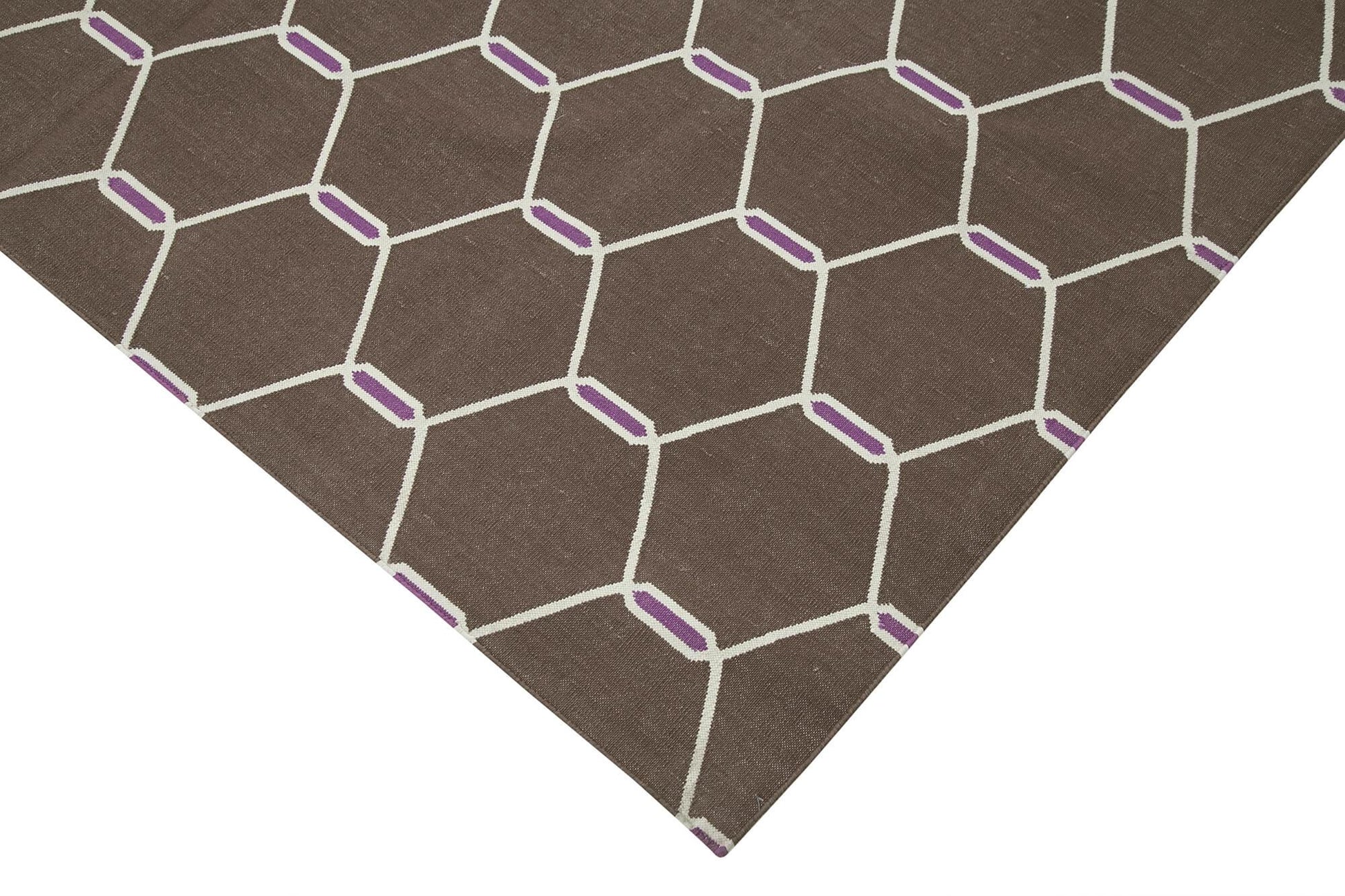 Geometric Duri Kahverengi Geometrik Pamuk Yün El Dokuma Halısı 182x265 Agacan