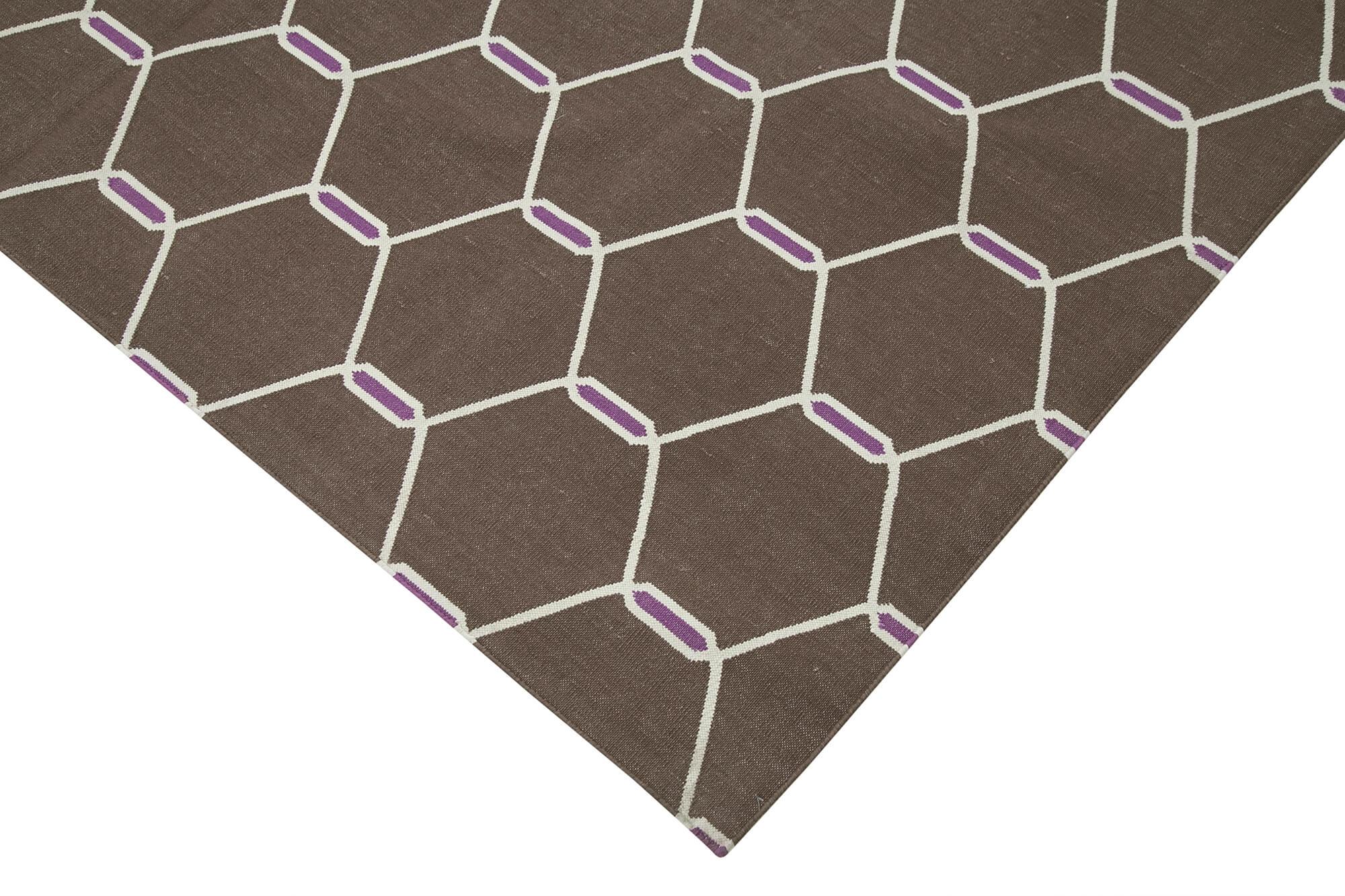Geometric Duri Kahverengi Geometrik Pamuk Yün El Dokuma Halısı 182x265 Agacan