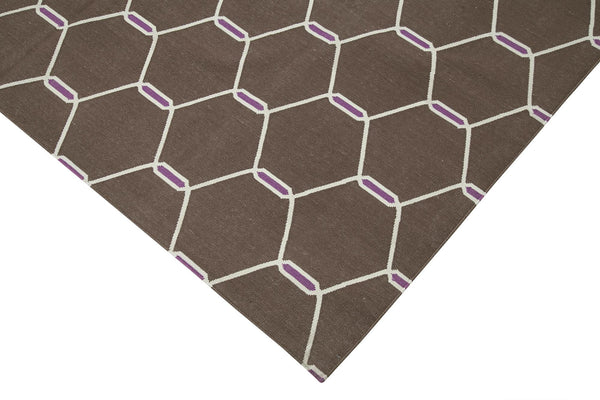 Geometric Duri Kahverengi Geometrik Pamuk Yün El Dokuma Halısı 182x265 Agacan