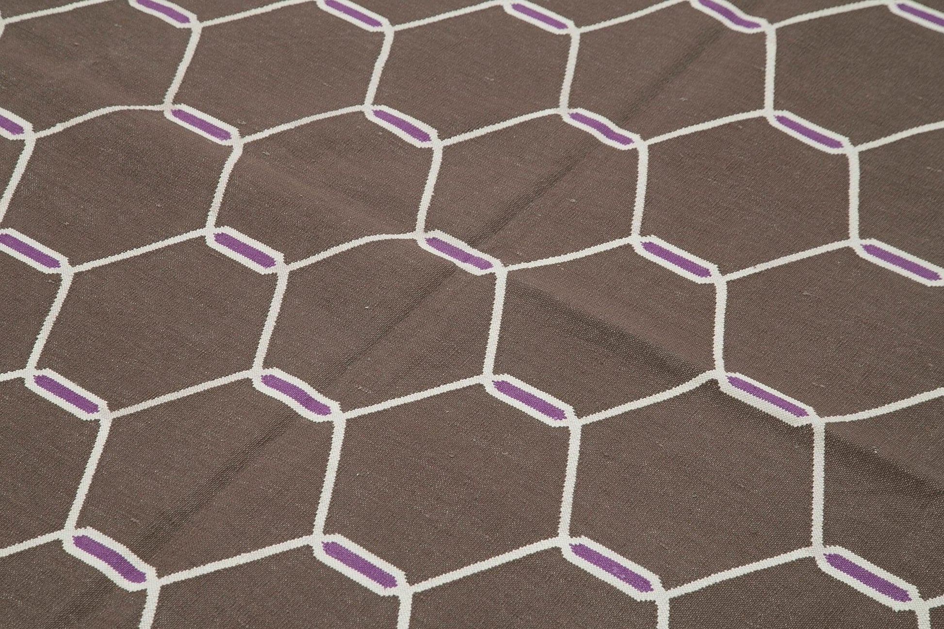 Geometric Duri Kahverengi Geometrik Pamuk Yün El Dokuma Halısı 182x265 Agacan
