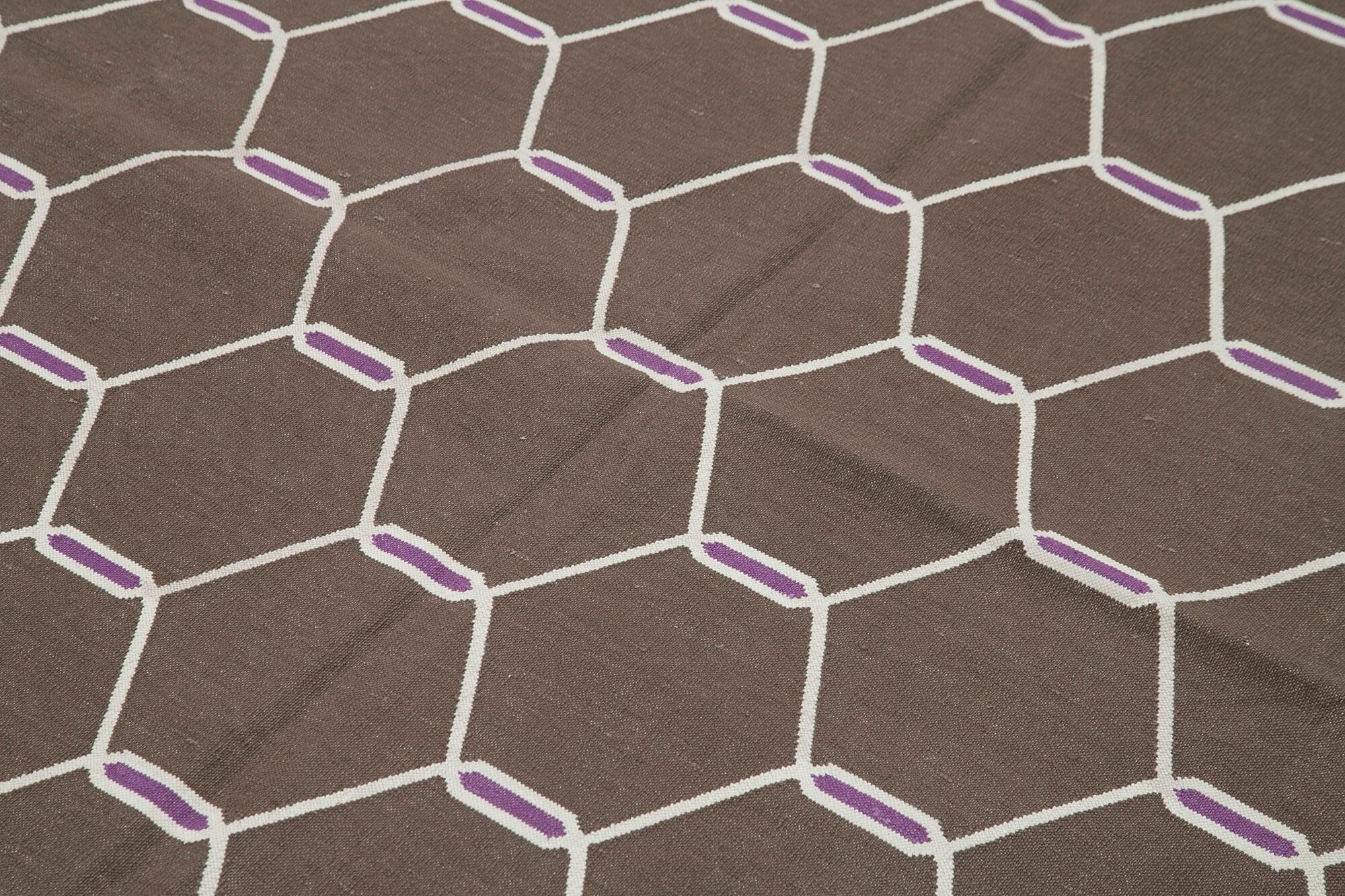 Geometric Duri Kahverengi Geometrik Pamuk Yün El Dokuma Halısı 182x265 Agacan