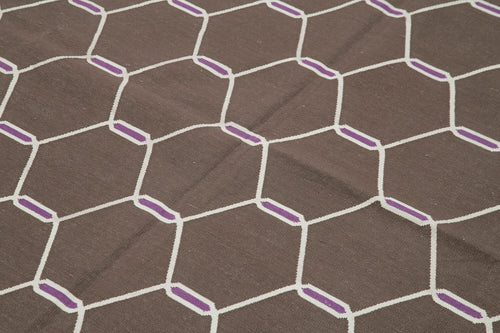 Geometric Duri Kahverengi Geometrik Pamuk Yün El Dokuma Halısı 182x265 Agacan