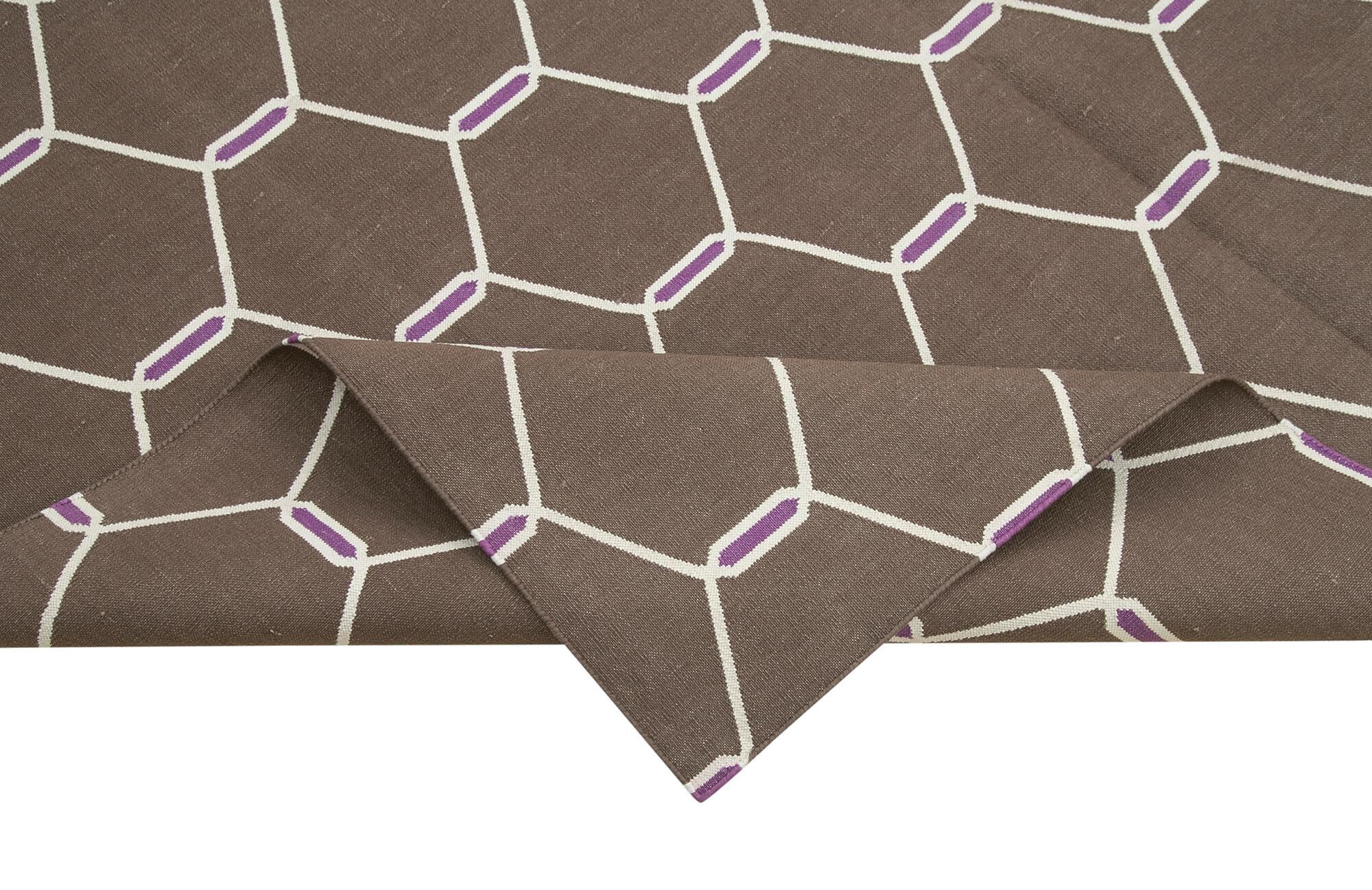 Geometric Duri Kahverengi Geometrik Pamuk Yün El Dokuma Halısı 182x265 Agacan