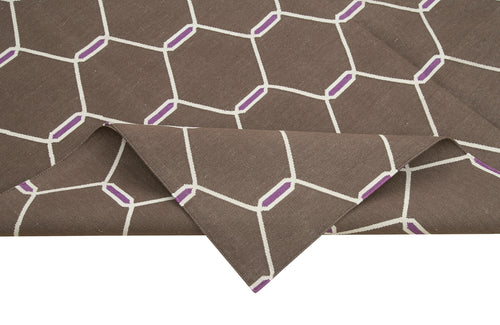 Geometric Duri Kahverengi Geometrik Pamuk Yün El Dokuma Halısı 182x265 Agacan
