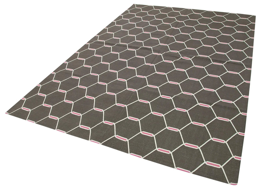 Geometric Duri Kahverengi Geometrik Pamuk Yün El Dokuma Halısı 184x272 Agacan