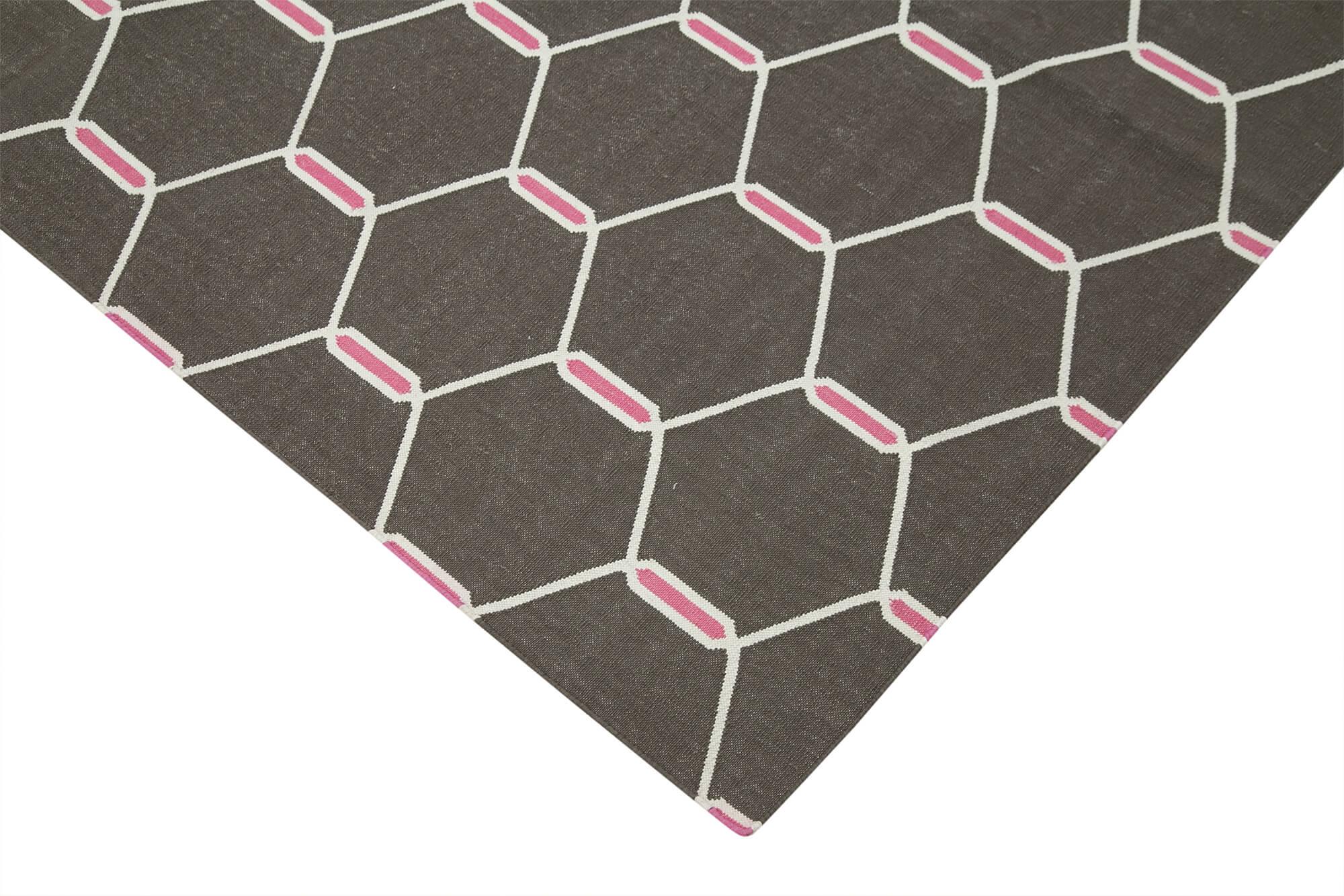 Geometric Duri Kahverengi Geometrik Pamuk Yün El Dokuma Halısı 184x272 Agacan