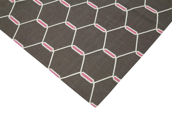 Geometric Duri Kahverengi Geometrik Pamuk Yün El Dokuma Halısı 184x272 Agacan