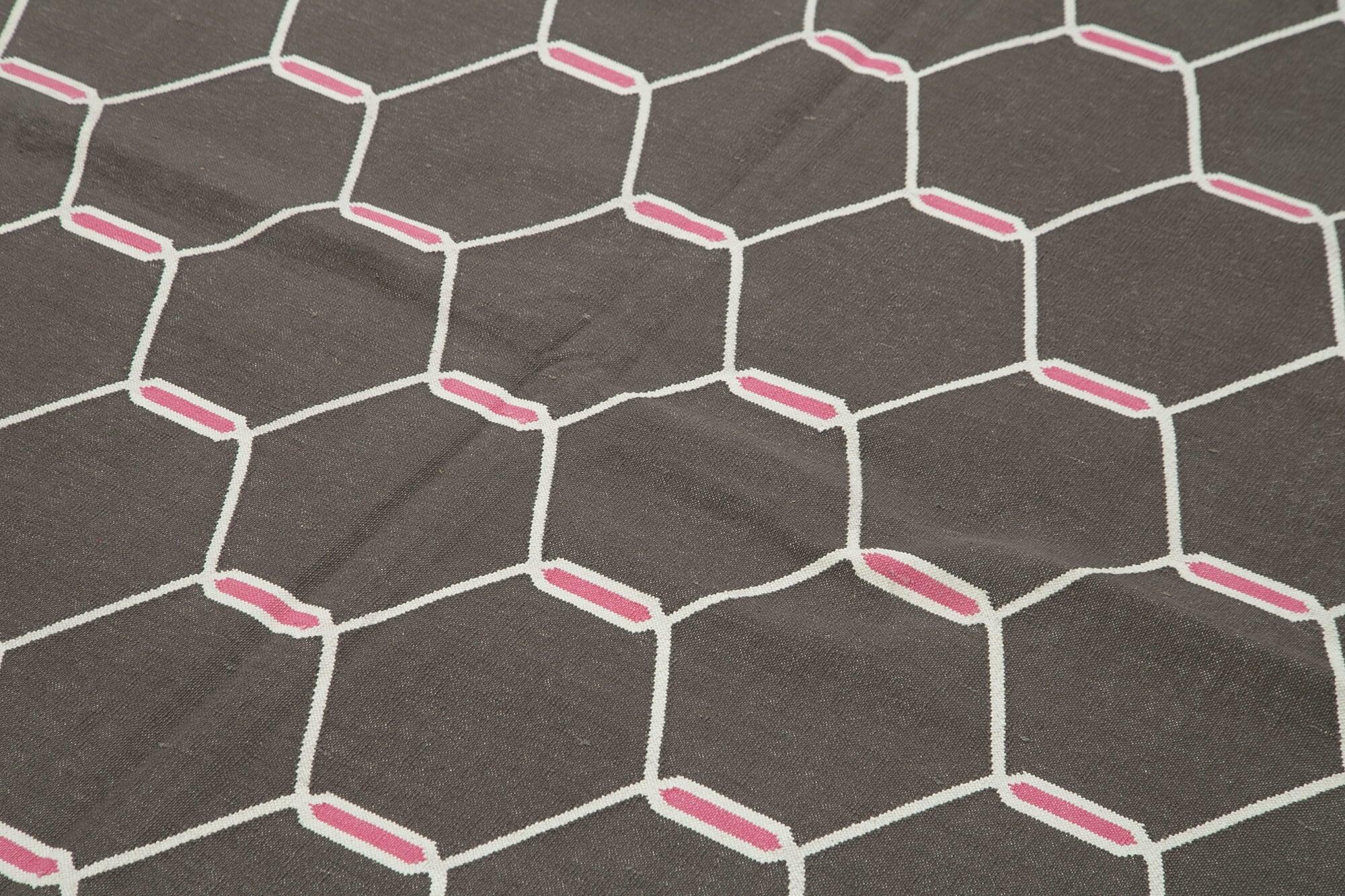 Geometric Duri Kahverengi Geometrik Pamuk Yün El Dokuma Halısı 184x272 Agacan