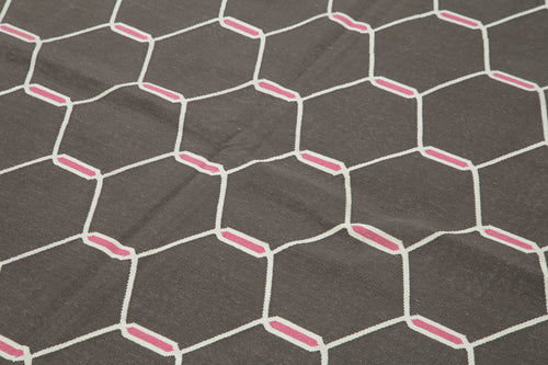 Geometric Duri Kahverengi Geometrik Pamuk Yün El Dokuma Halısı 184x272 Agacan