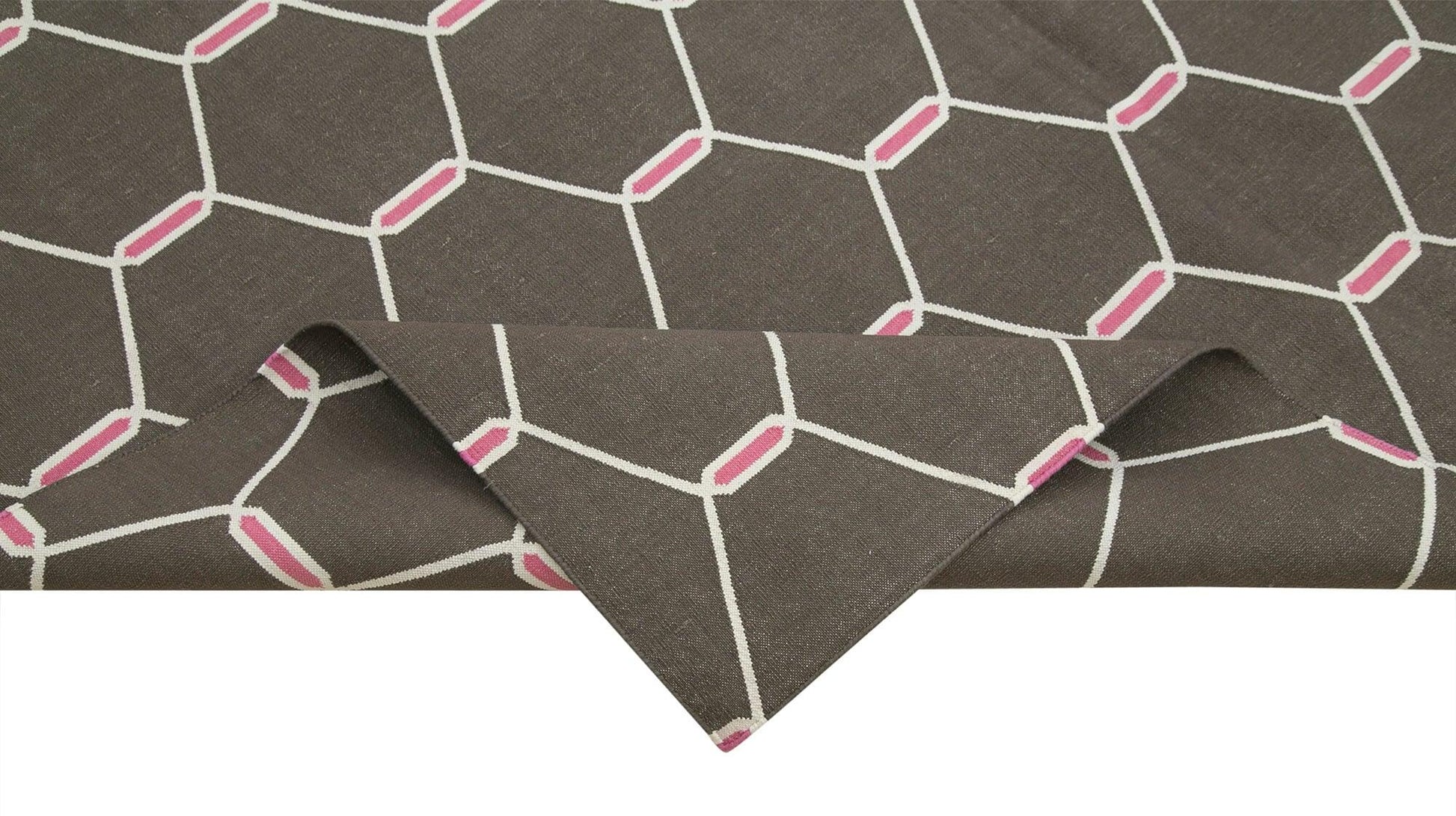 Geometric Duri Kahverengi Geometrik Pamuk Yün El Dokuma Halısı 184x272 Agacan