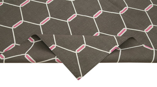 Geometric Duri Kahverengi Geometrik Pamuk Yün El Dokuma Halısı 184x272 Agacan