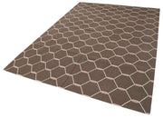 Geometric Duri Kahverengi Geometrik Pamuk Yün El Dokuma Halısı 190x273 Agacan