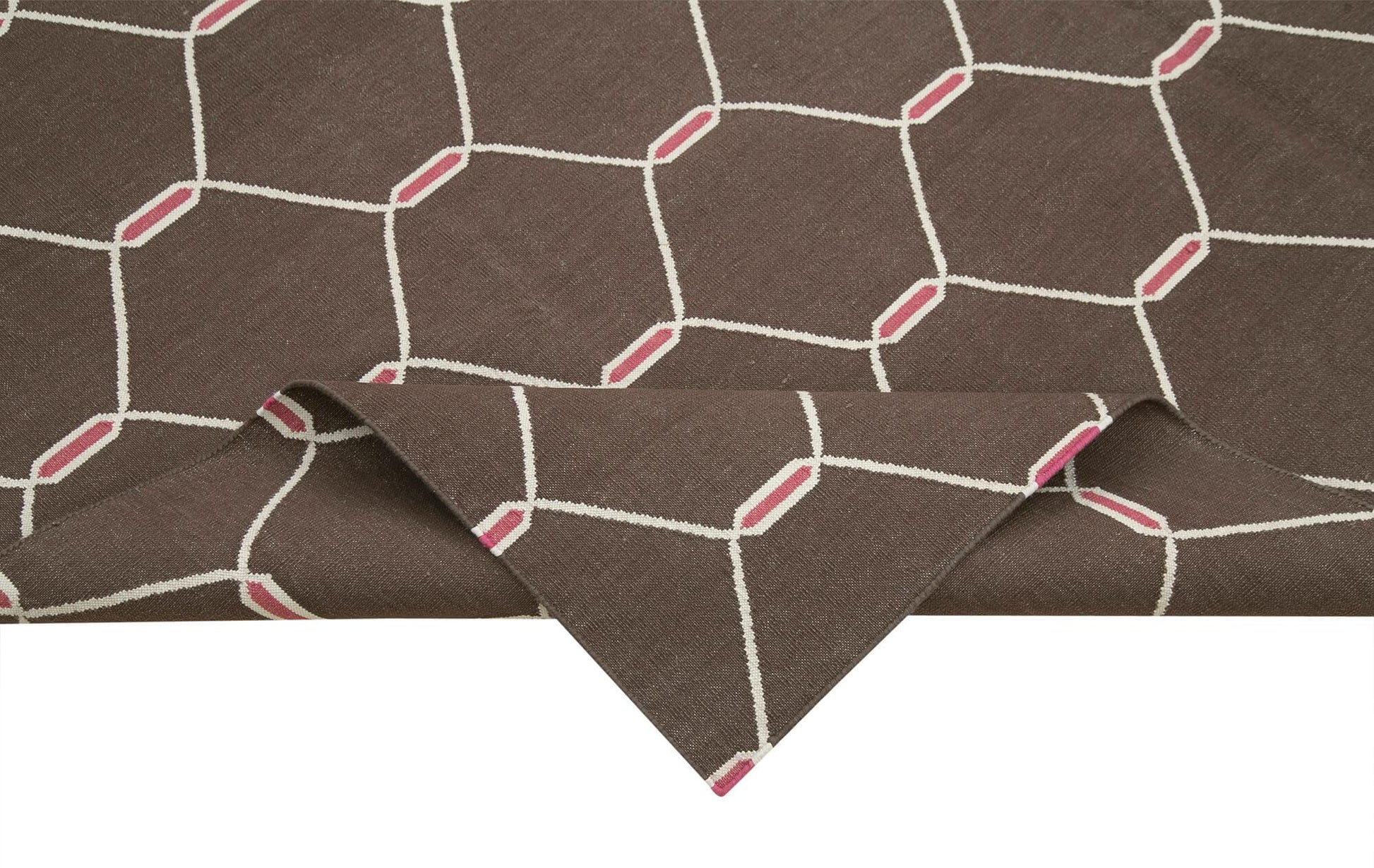 Geometric Duri Kahverengi Geometrik Pamuk Yün El Dokuma Halısı 190x273 Agacan
