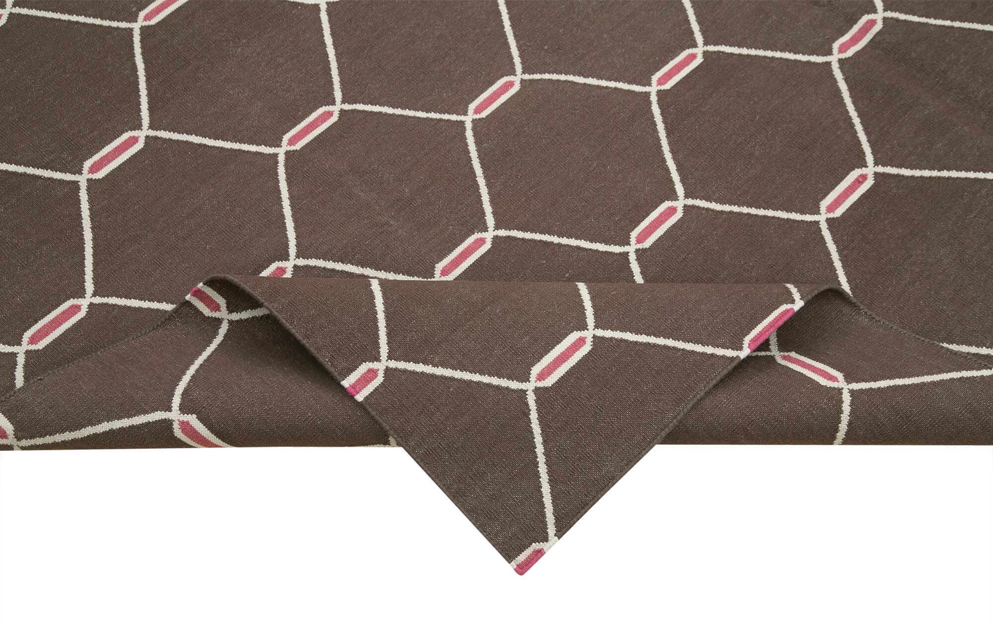 Geometric Duri Kahverengi Geometrik Pamuk Yün El Dokuma Halısı 190x273 Agacan