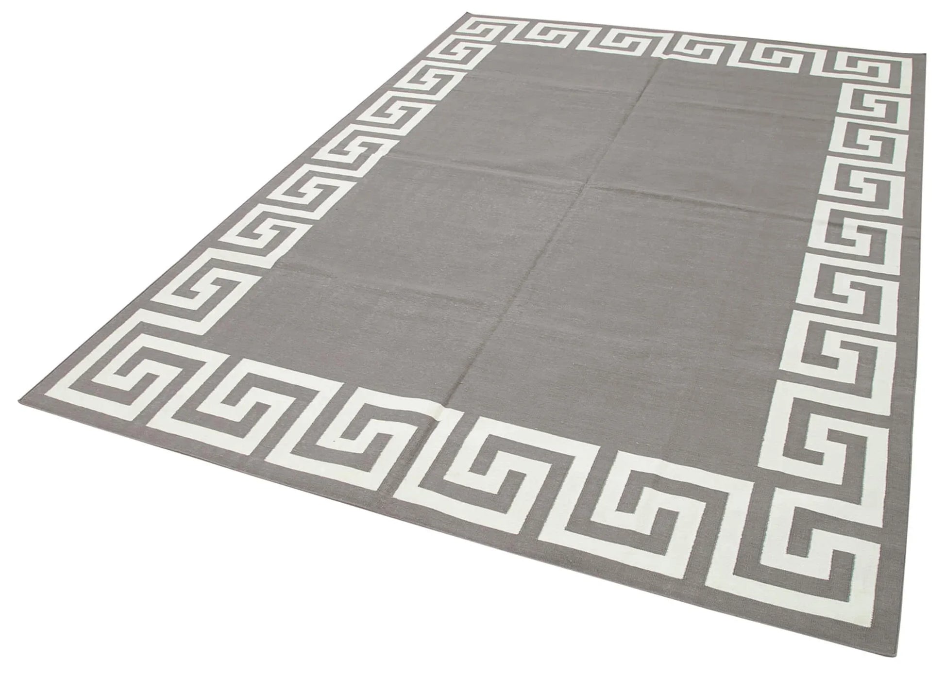 Geometric Duri Gri Geometrik Pamuk Yün El Dokuma Halısı 186x270 Agacan
