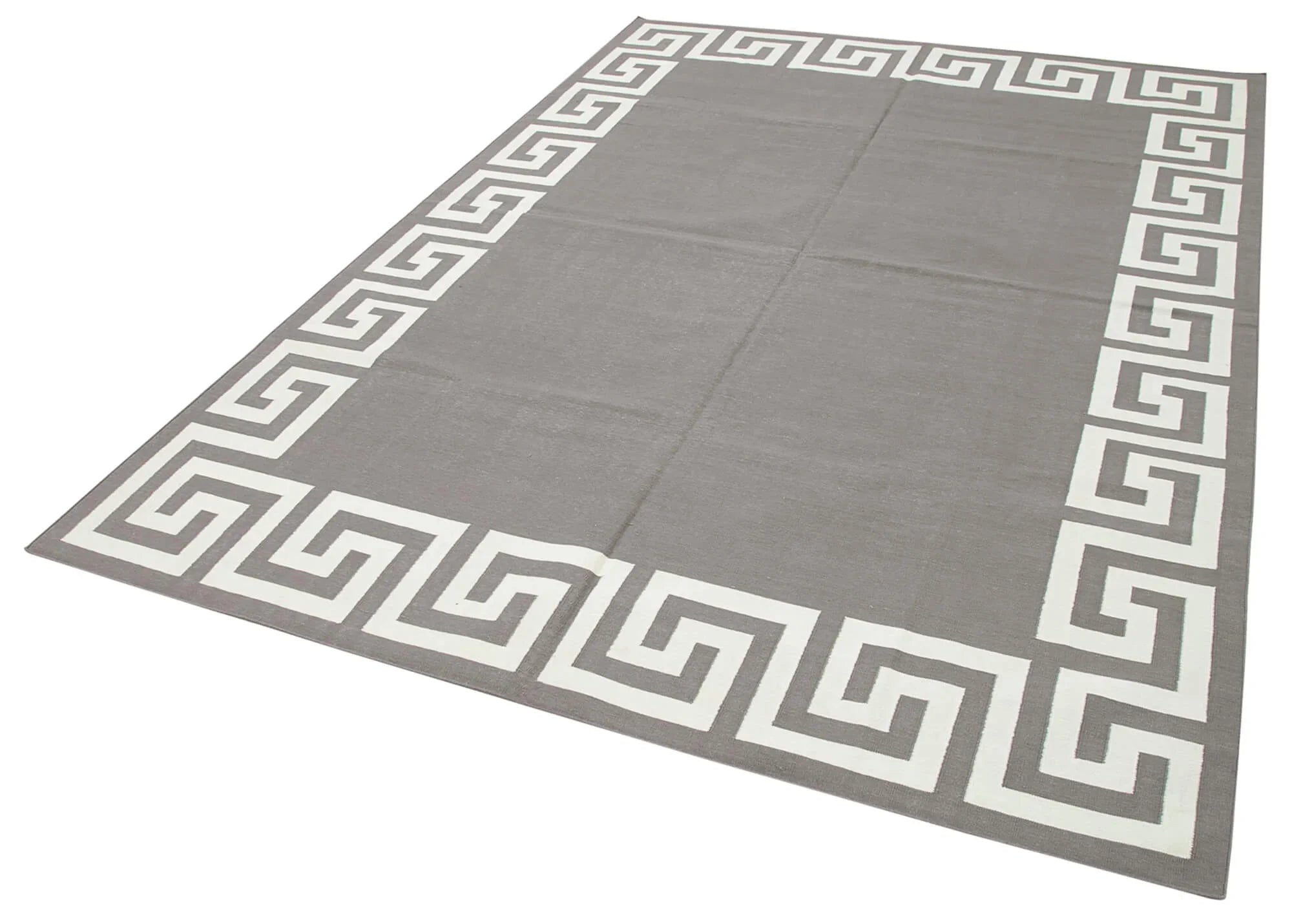 Geometric Duri Gri Geometrik Pamuk Yün El Dokuma Halısı 186x270 Agacan