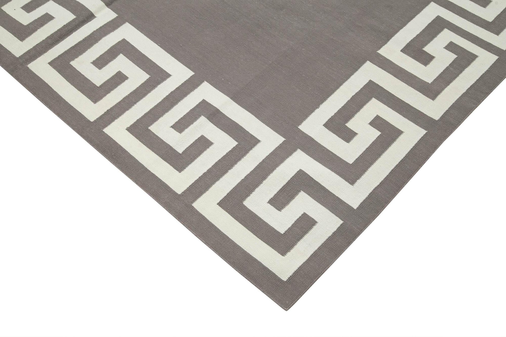 Geometric Duri Gri Geometrik Pamuk Yün El Dokuma Halısı 186x270 Agacan