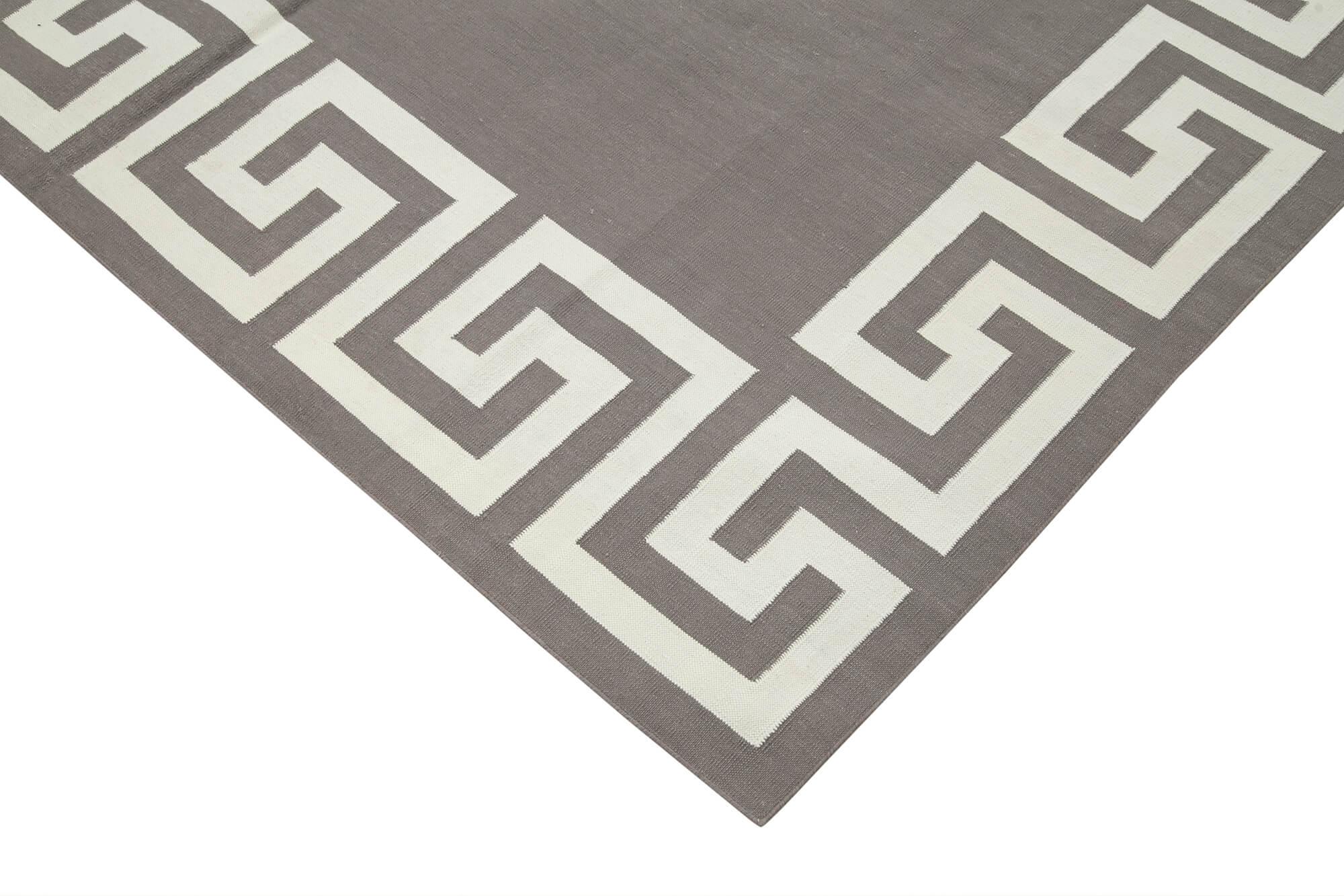 Geometric Duri Gri Geometrik Pamuk Yün El Dokuma Halısı 186x270 Agacan