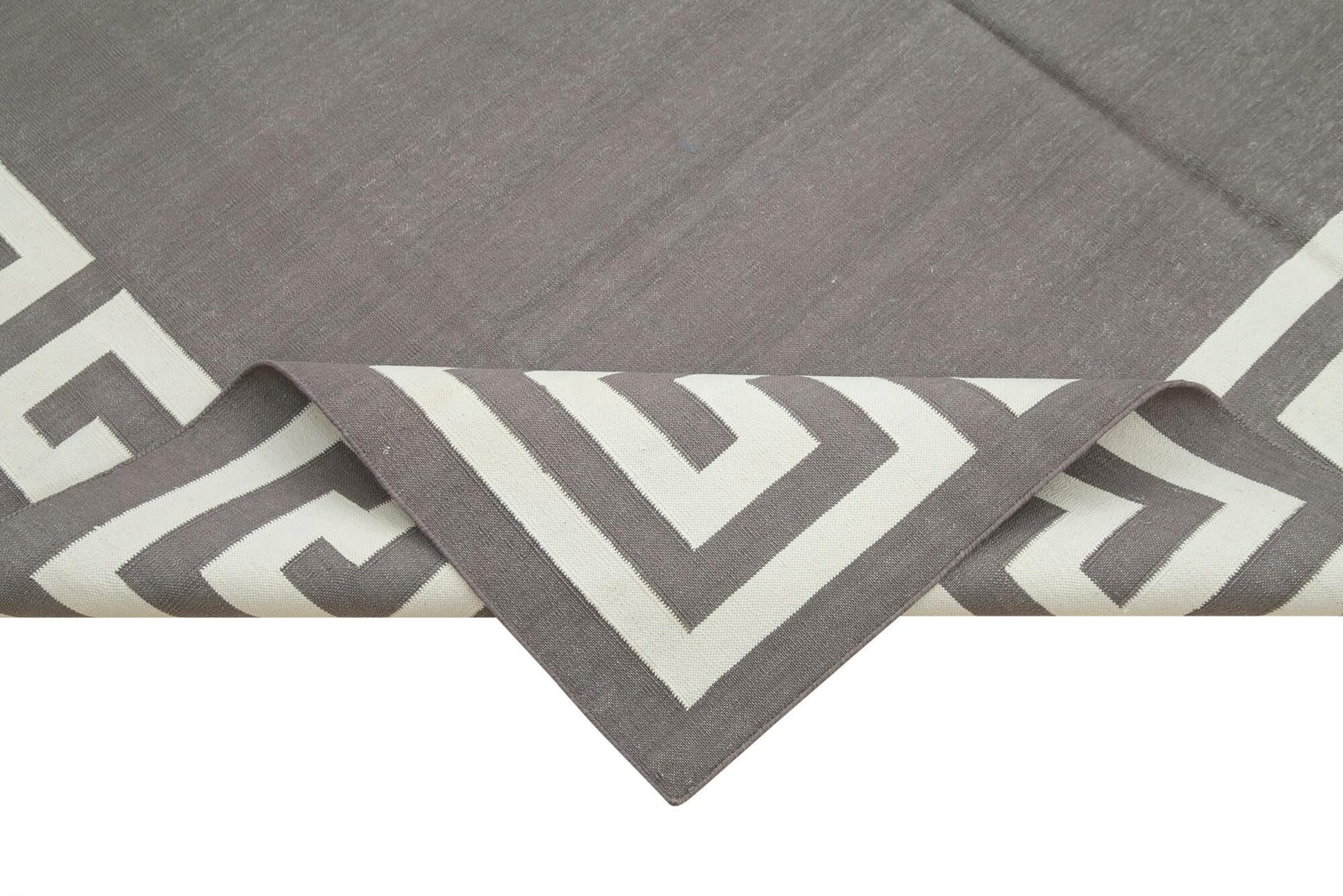 Geometric Duri Gri Geometrik Pamuk Yün El Dokuma Halısı 186x270 Agacan