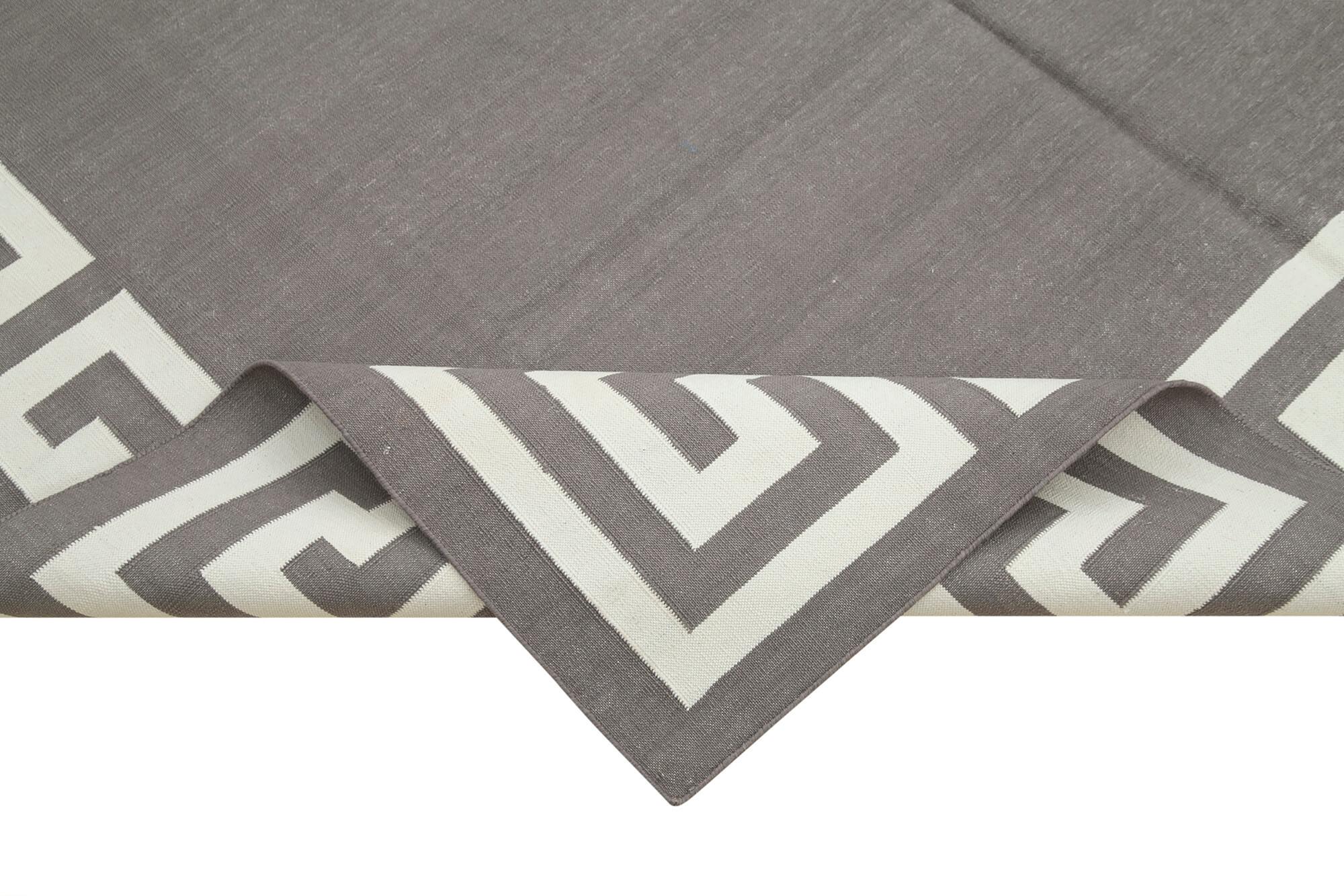 Geometric Duri Gri Geometrik Pamuk Yün El Dokuma Halısı 186x270 Agacan