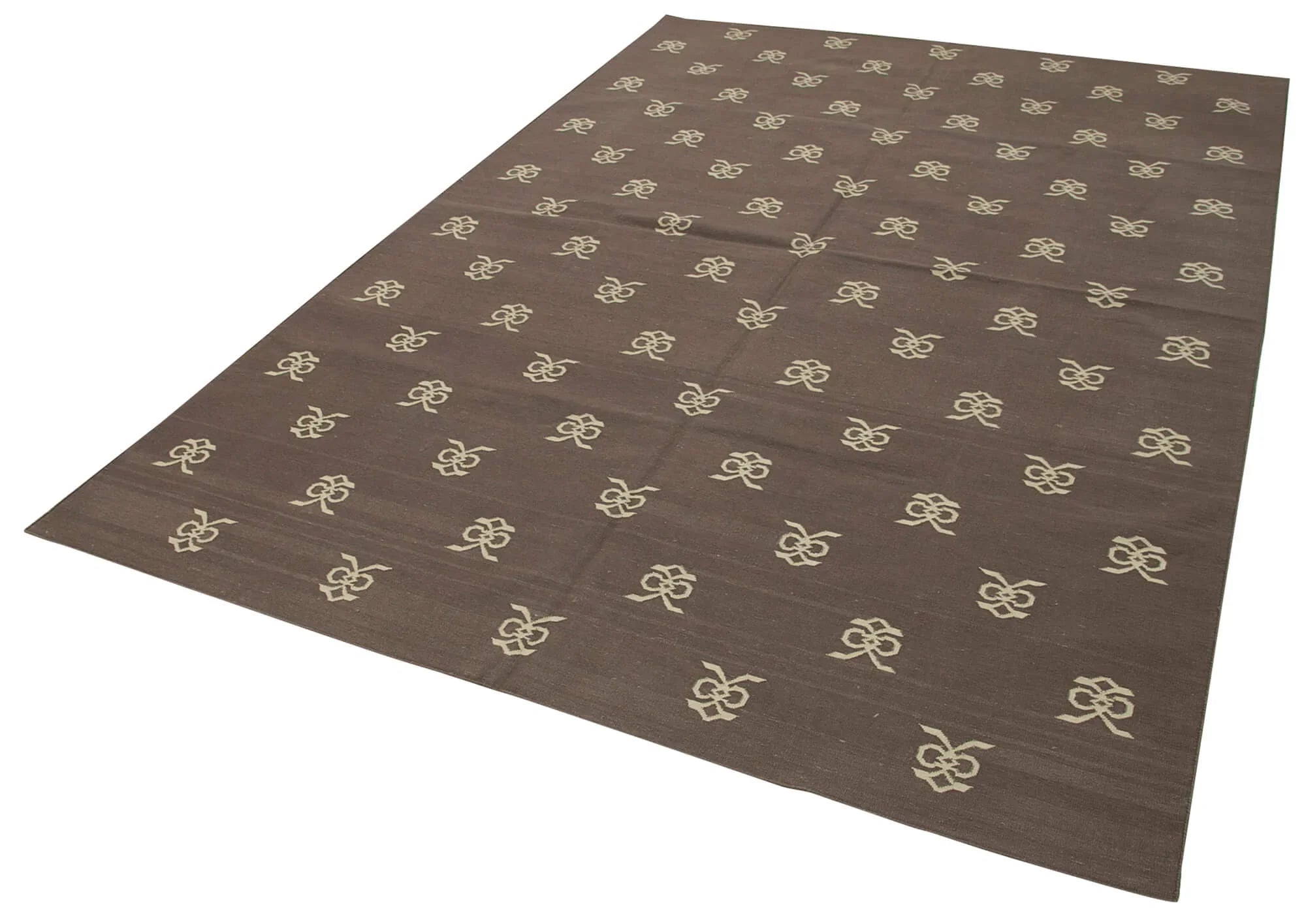 Geometric Duri Kahverengi Geometrik Pamuk Yün El Dokuma Halısı 185x270 Agacan