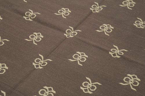 Geometric Duri Kahverengi Geometrik Pamuk Yün El Dokuma Halısı 185x270 Agacan