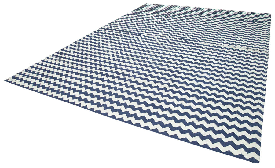 Geometric Duri Mavi Geometrik Pamuk Yün El Dokuma Halısı 305x420 Agacan