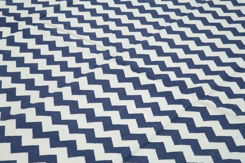 Geometric Duri Mavi Geometrik Pamuk Yün El Dokuma Halısı 305x420 Agacan