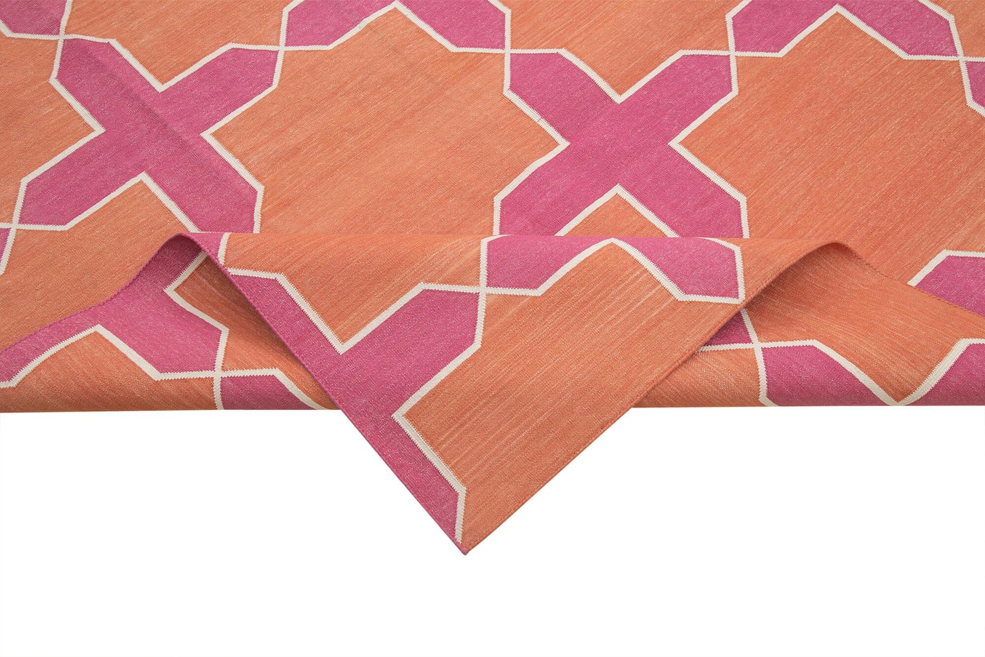Geometric Duri Pembe Geometrik Pamuk Yün El Dokuma Halısı 307x418 Agacan