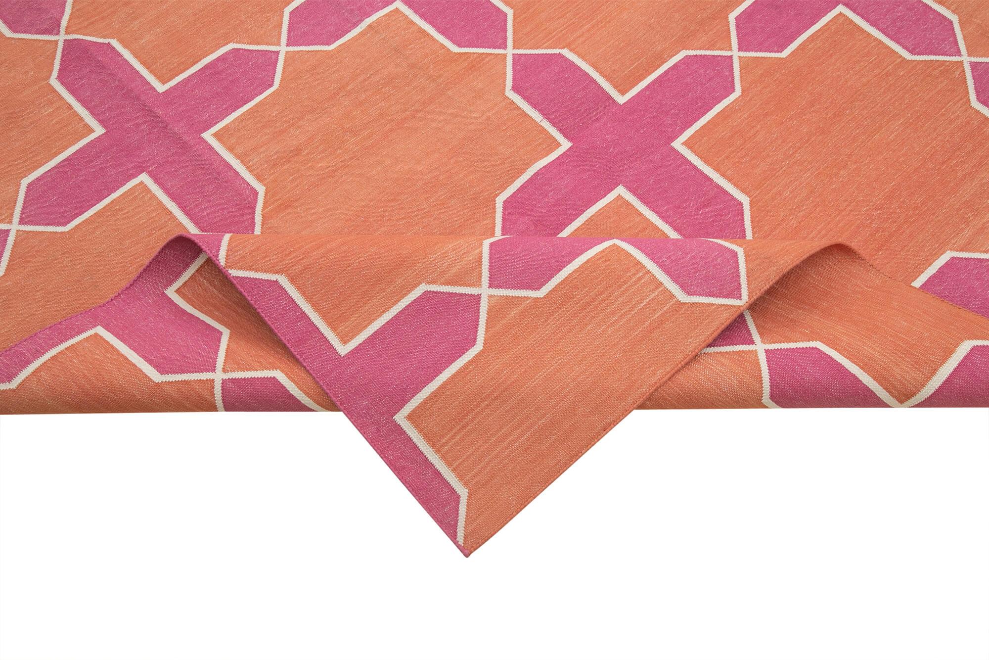 Geometric Duri Pembe Geometrik Pamuk Yün El Dokuma Halısı 307x418 Agacan