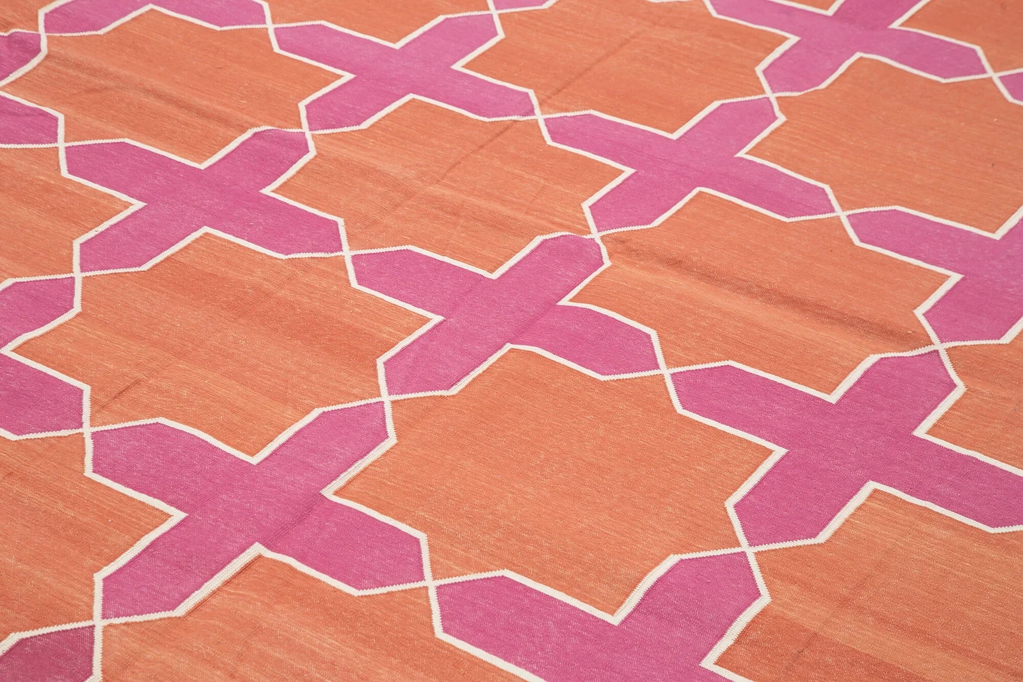 Geometric Duri Turuncu Geometrik Pamuk Yün El Dokuma Halısı 306x420 Agacan