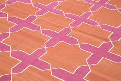 Geometric Duri Turuncu Geometrik Pamuk Yün El Dokuma Halısı 306x420 Agacan