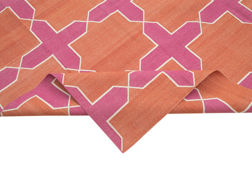 Geometric Duri Turuncu Geometrik Pamuk Yün El Dokuma Halısı 306x420 Agacan