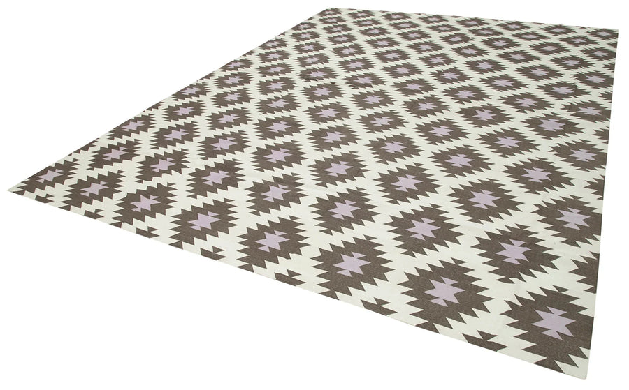 Geometric Duri Kahverengi Geometrik Pamuk Yün El Dokuma Halısı 298x406 Agacan