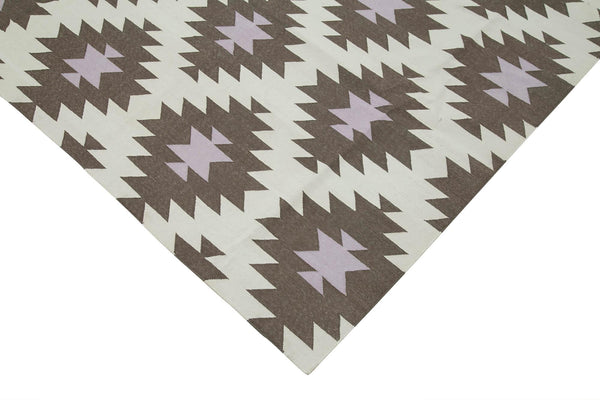 Geometric Duri Kahverengi Geometrik Pamuk Yün El Dokuma Halısı 298x406 Agacan