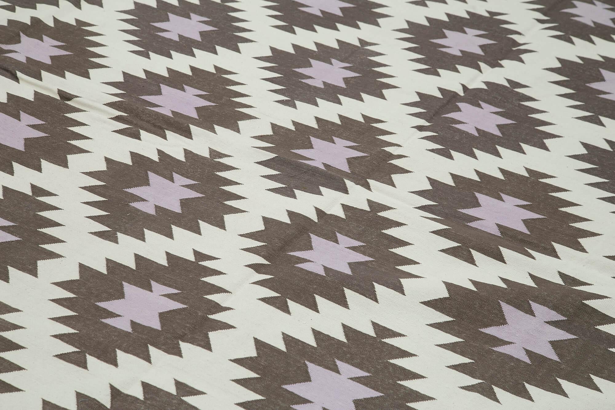 Geometric Duri Kahverengi Geometrik Pamuk Yün El Dokuma Halısı 298x406 Agacan